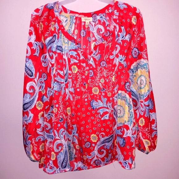 Style and Co women's sheer  blouse size XXL red and blues multicolor flo… - Picture 1 of 6